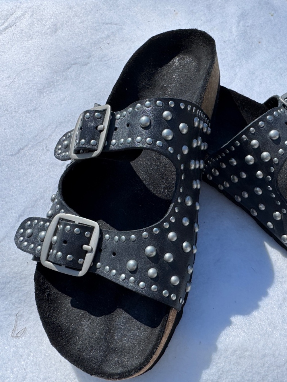 HARTFORD  Leather Stud Dual Buckle Sandals Size 7.5